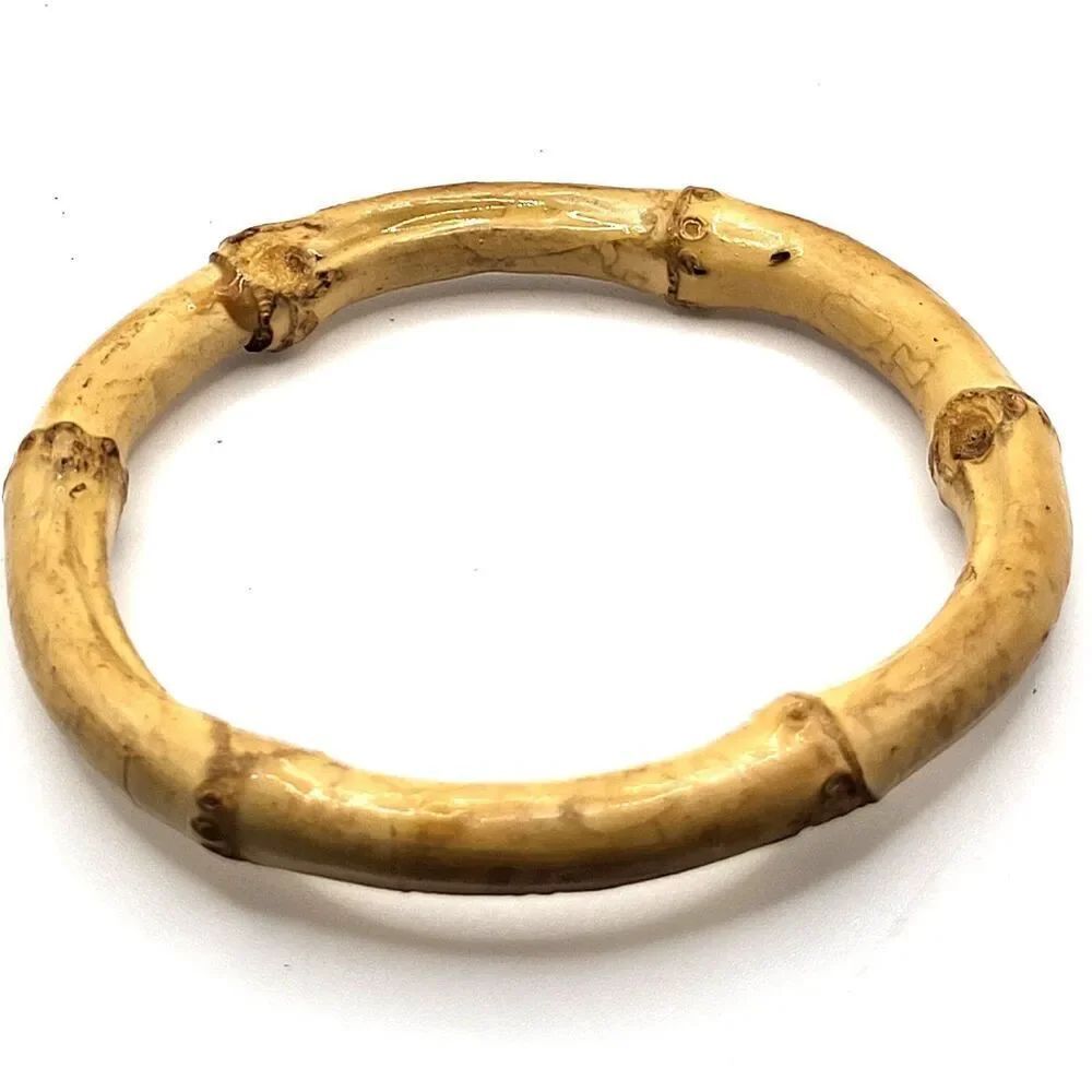 Vintage 70s Tan Polished 8 mm Bamboo Bangle Bracelet 2.5in